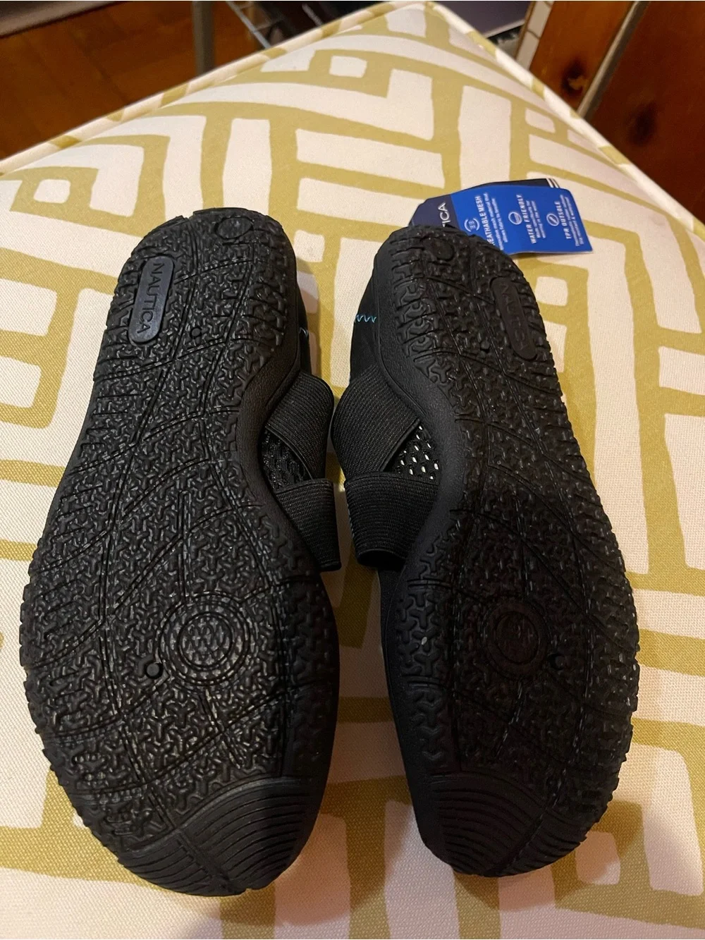 Nautica Black Slip-On Water Shoes with Blue Interior and Logo Strap